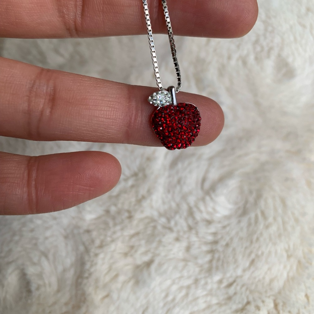 Swarovski Crystal Red Apple Rhodium plated necklace.